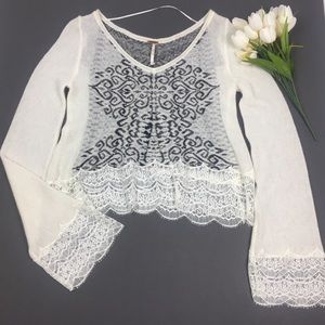 Free People Blouse Top Knit Ruffle Lace